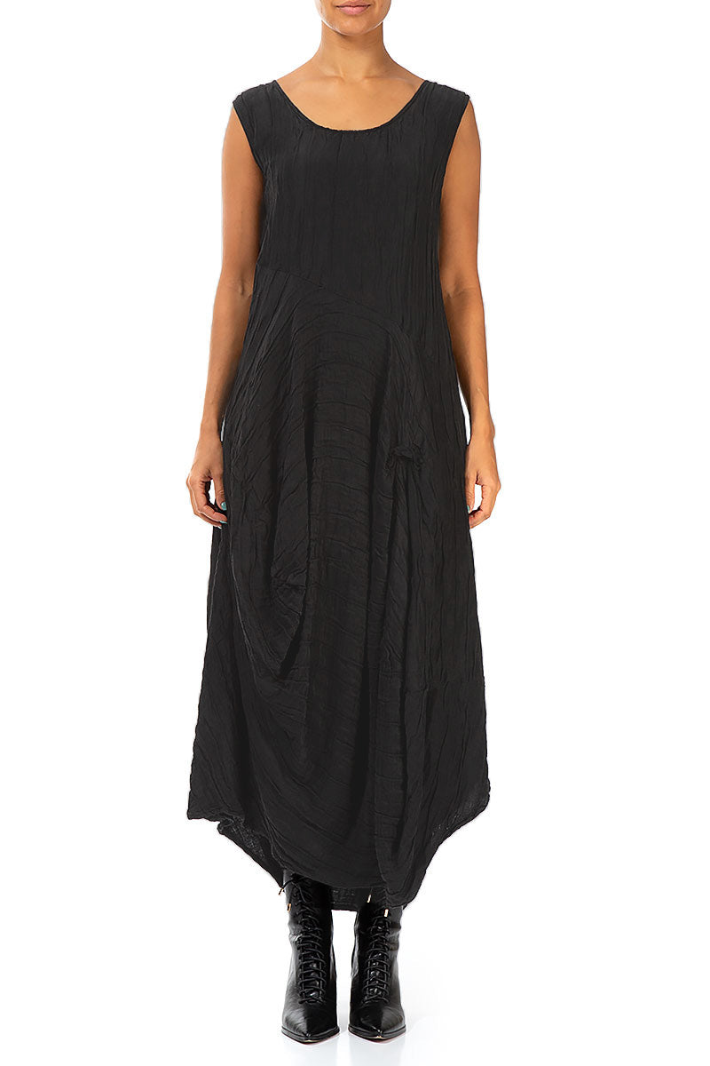 Draped Crinkled Black Silk Dress 1
