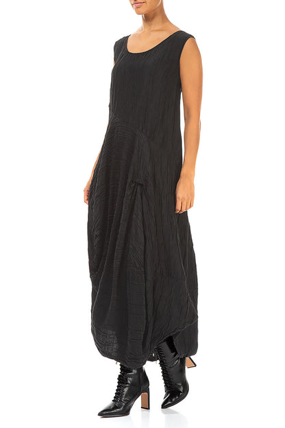 Draped Crinkled Black Silk Dress 3