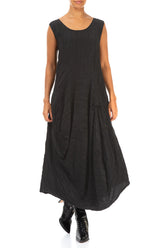 Draped Crinkled Black Silk Dress 4