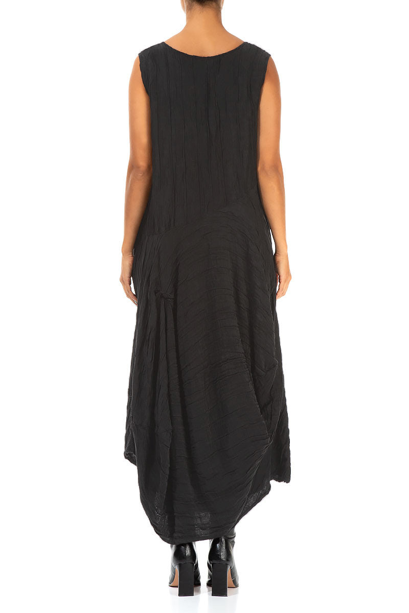 Draped Crinkled Black Silk Dress 2