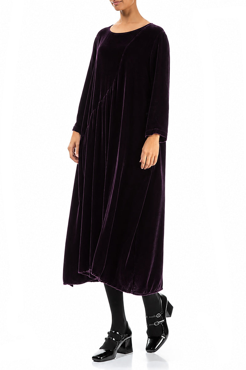 Robe drapée en velours de soie prune foncé