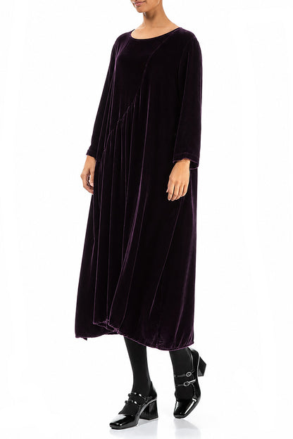 Robe drapée en velours de soie prune foncé