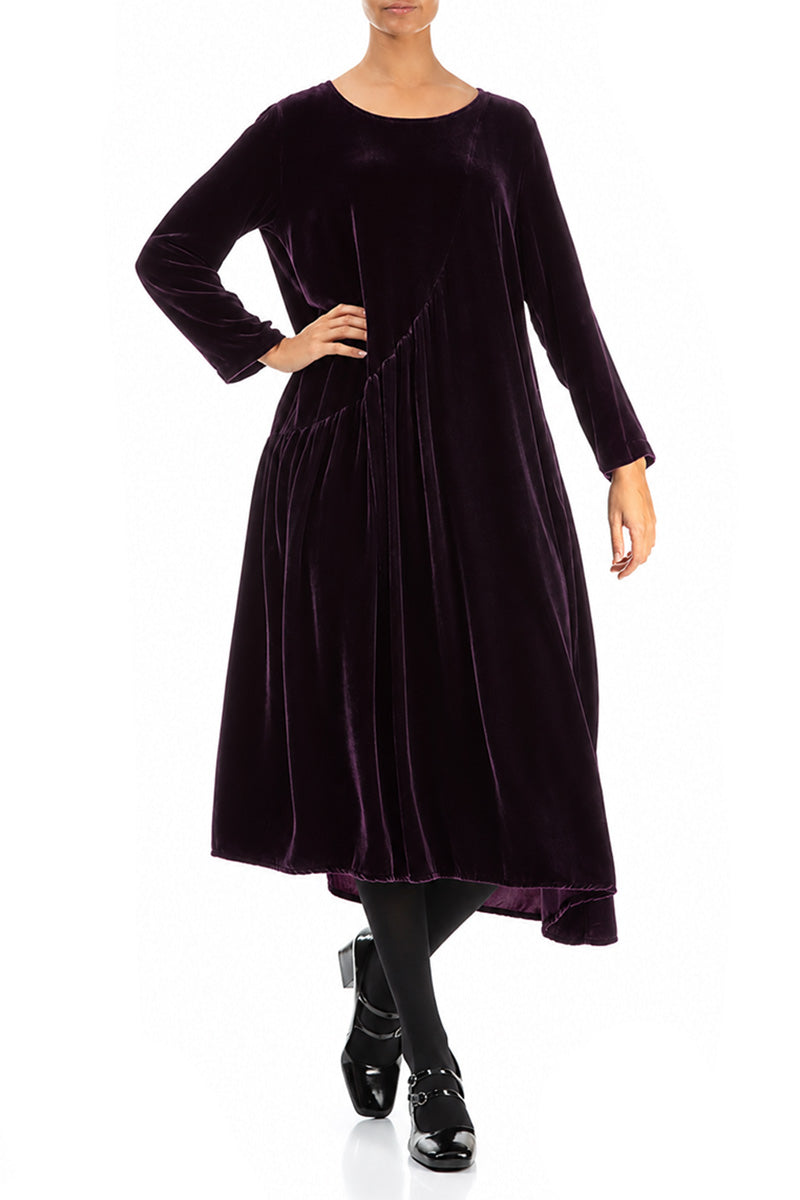 Robe drapée en velours de soie prune foncé