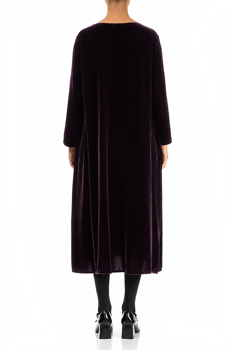 Draped Deep Plum Silk Velvet Dress 2