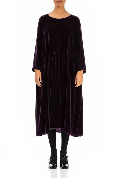 Robe drapée en velours de soie prune foncé