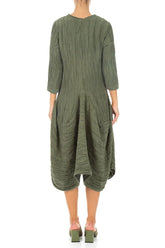 Draped Forest Mist Crinkled Silk Linen Dress 2