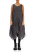 Draped Grey Check Linen Dress 1