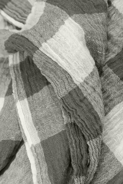 Draped Large Check White Gauze Linen Vest 5