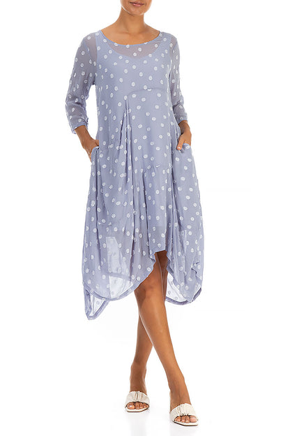 Draped Lavender Dotty Silk Dress 4