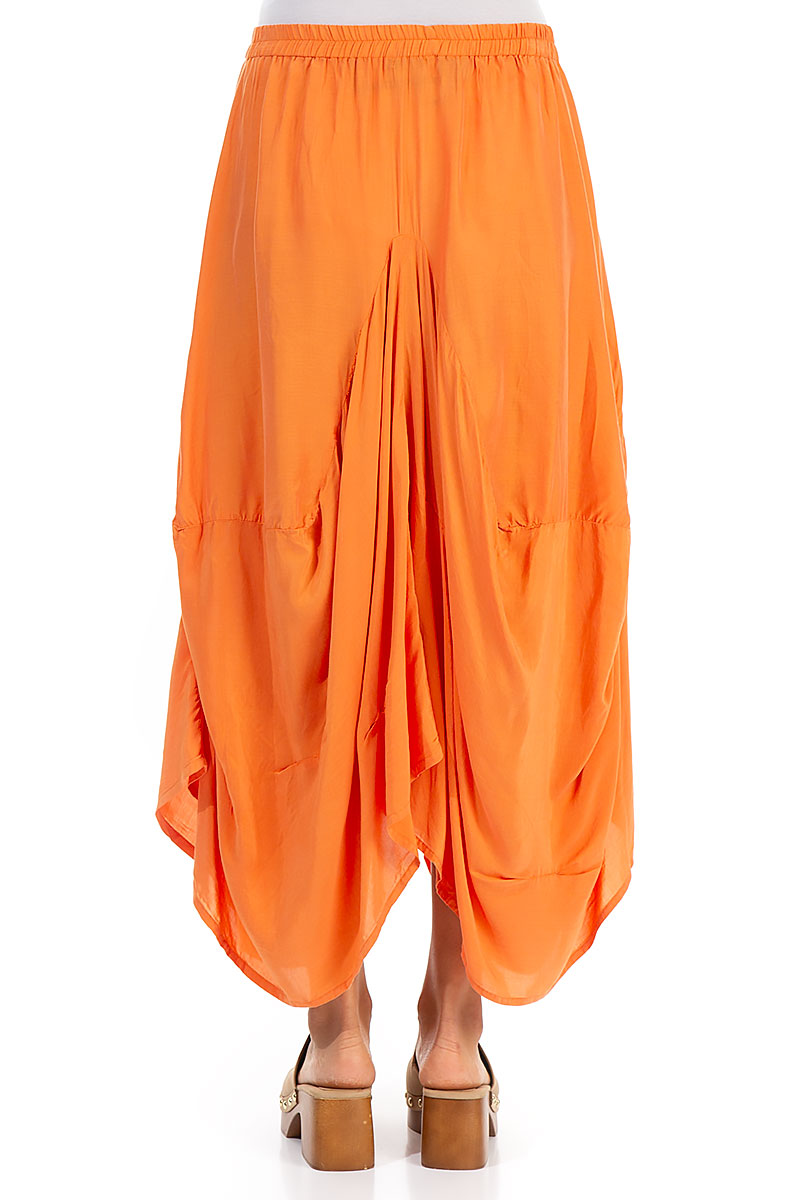 Draped Orange Silk Bamboo Skirt 2