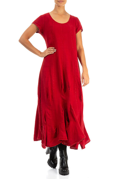 Draped Red Linen Dress 4