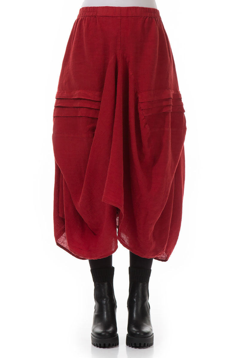 Draped Red Linen Skirt