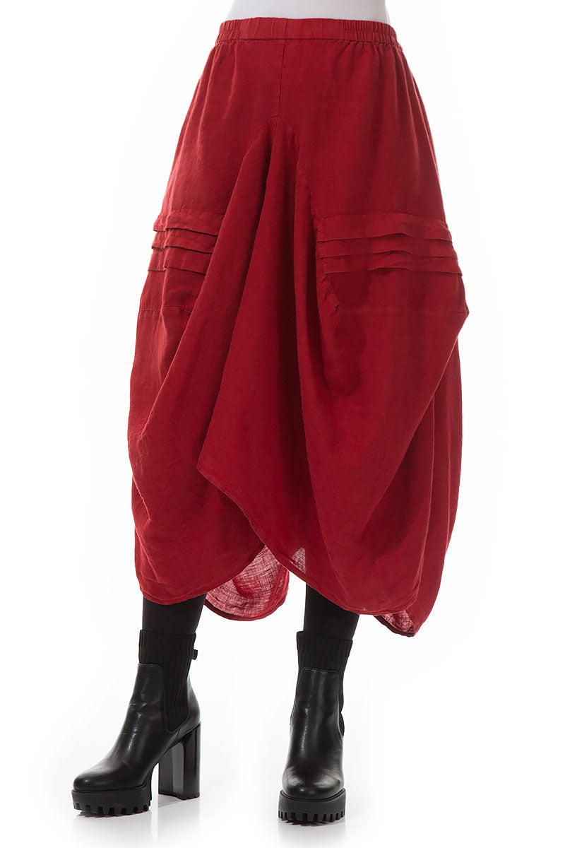 Draped Red Linen Skirt