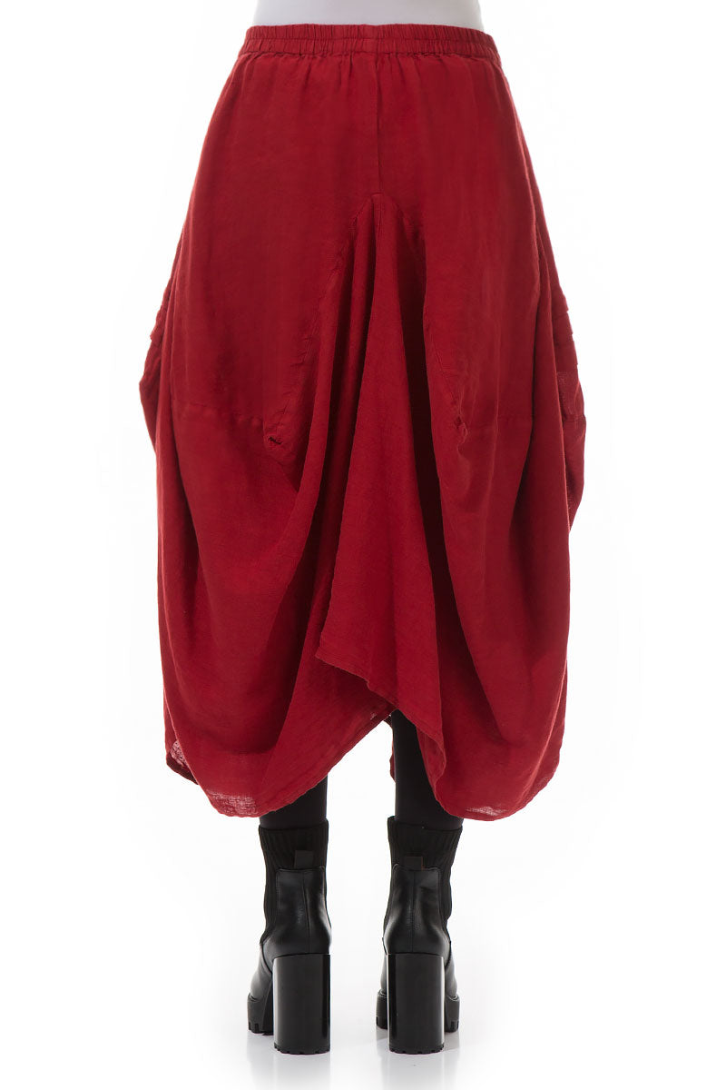 Draped Red Linen Skirt