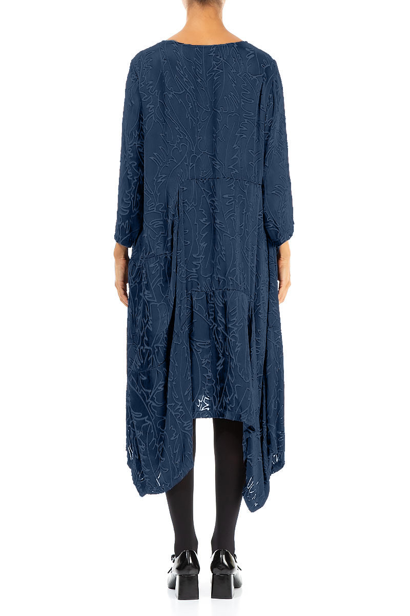 Draped Royal Blue Devoré Feather Silk Dress 2