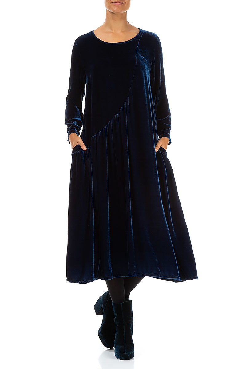 Robe drapée en velours de soie bleu roi