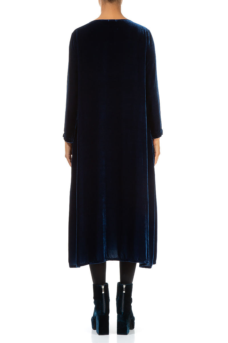 Robe drapée en velours de soie bleu roi