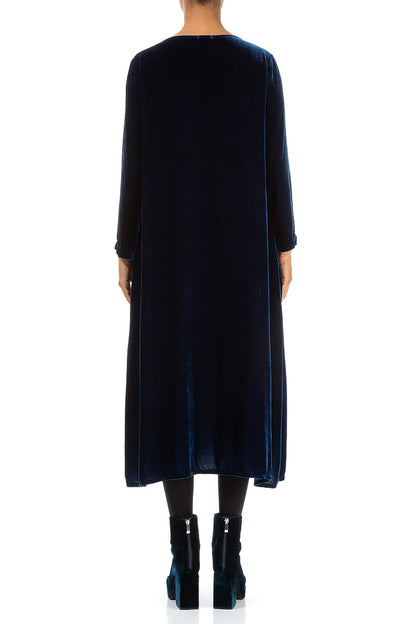 Robe drapée en velours de soie bleu roi