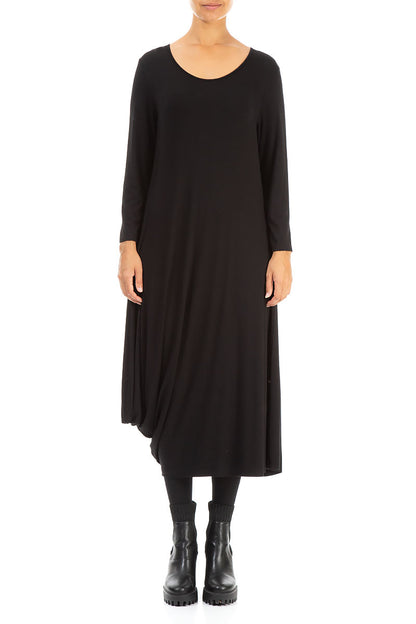 Draped Side Black Viscose Dress 1