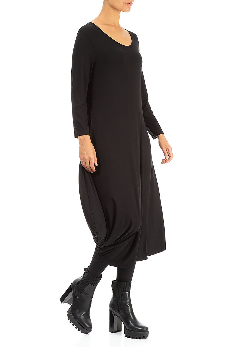 Draped Side Black Viscose Dress 3