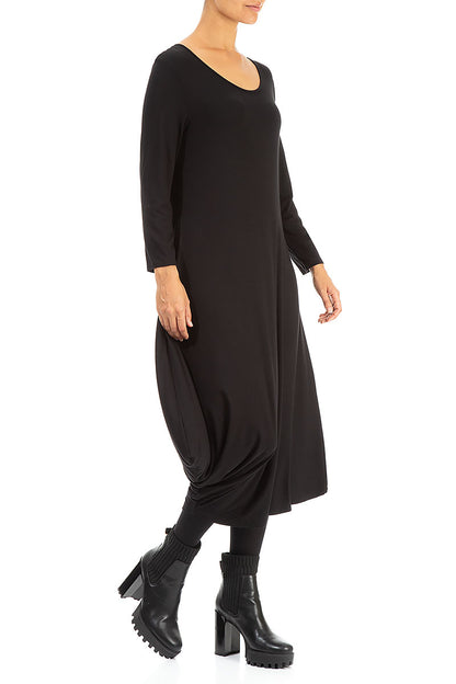 Draped Side Black Viscose Dress 3