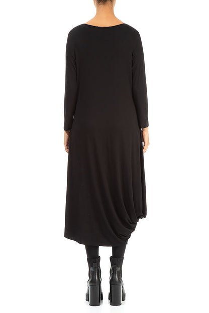Draped Side Black Viscose Dress 2