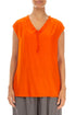 Draped V-Neck Flame Orange Silk Bamboo Blouse 1