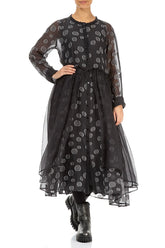 Draped Waist Grey Silver Bubbles Silk Dress 5