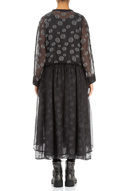 Draped Waist Grey Silver Bubbles Silk Dress 3