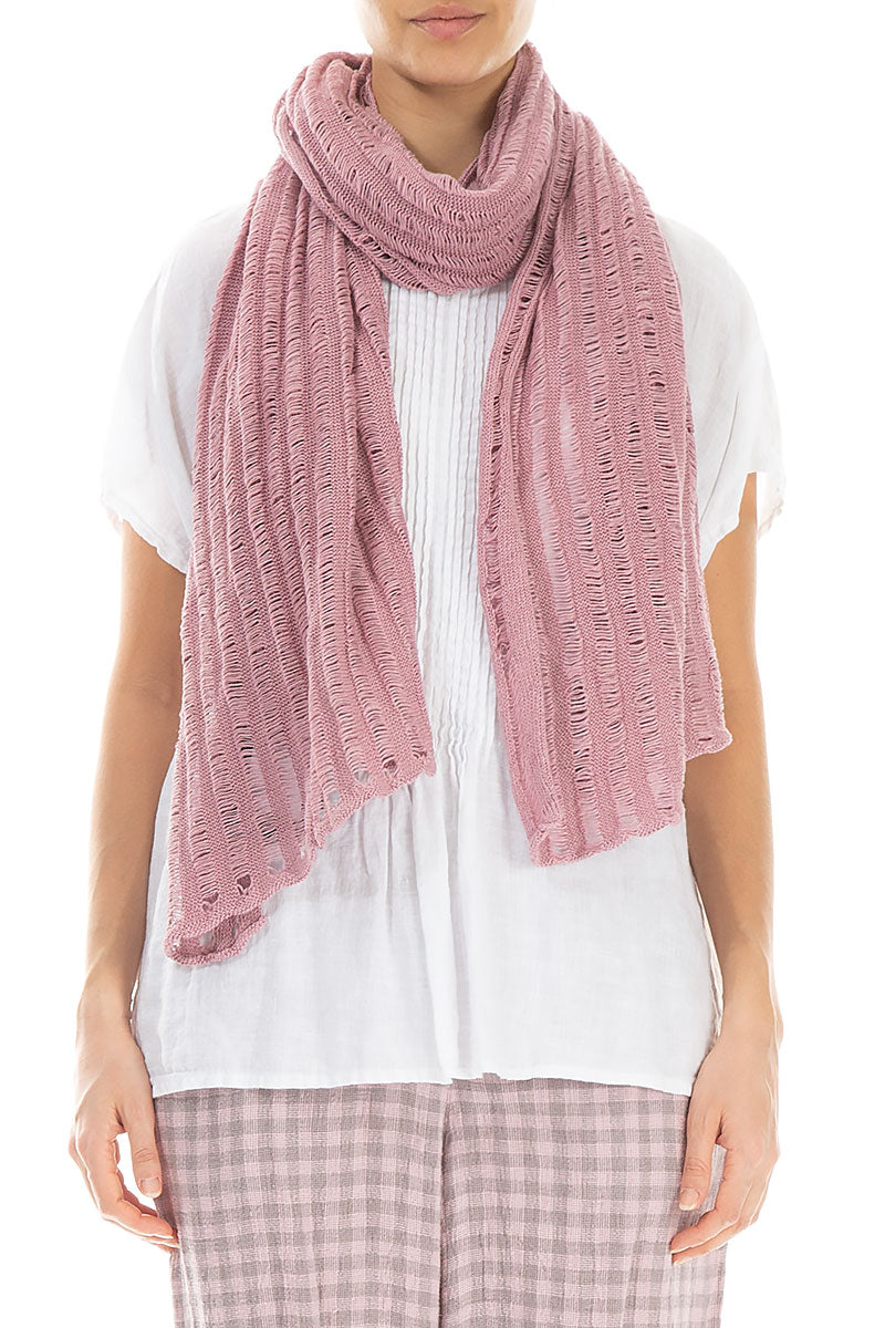 Drop Stitch Mauve Pink Linen Scarf 1