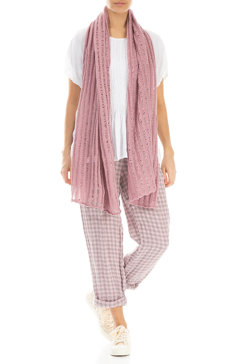 Drop Stitch Mauve Pink Linen Scarf 2