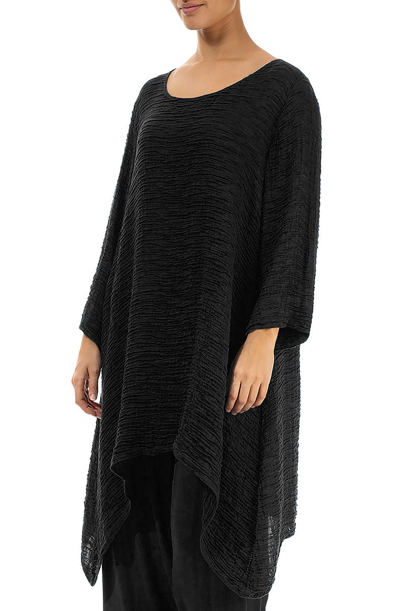Dropped Edge Black Crinkled Silk Tunic 3