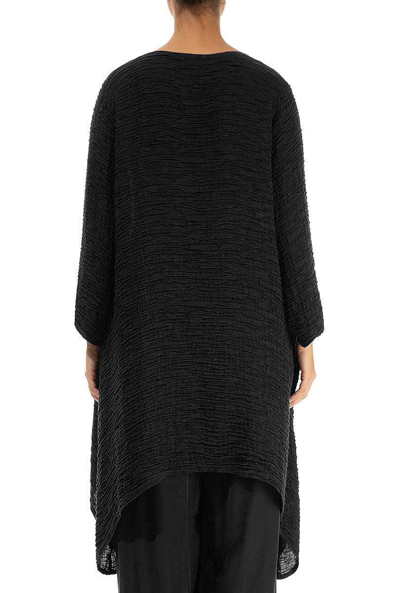 Dropped Edge Black Crinkled Silk Tunic 2