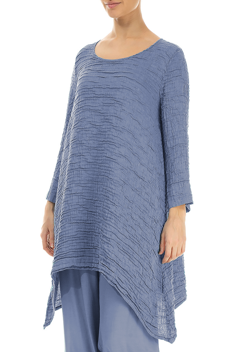Dropped Edge Blue Nova Crinkled Silk Tunic 3