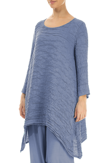 Dropped Edge Blue Nova Crinkled Silk Tunic 3