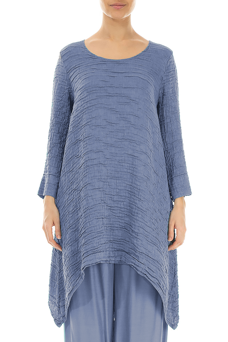 Dropped Edge Blue Nova Crinkled Silk Tunic 1