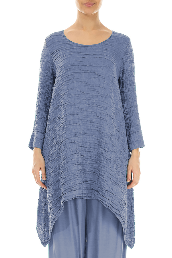 Dropped Edge Blue Nova Crinkled Silk Tunic 1