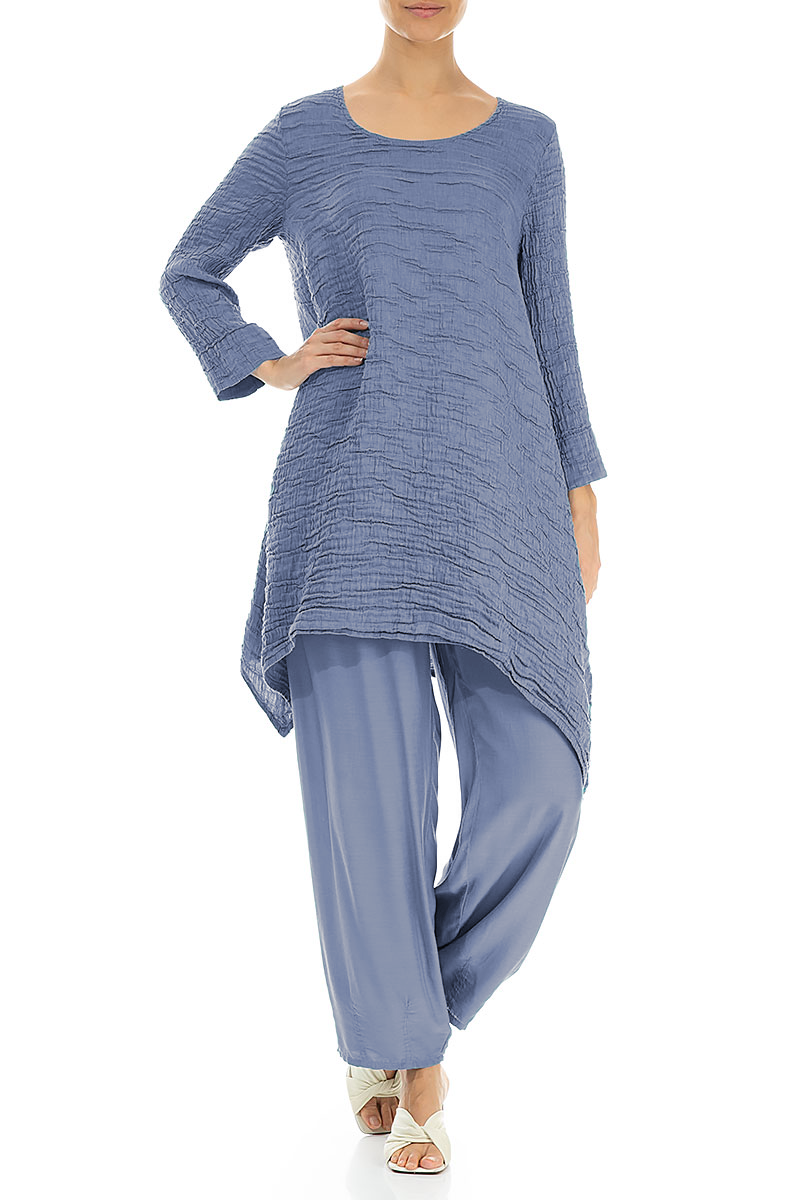 Dropped Edge Blue Nova Crinkled Silk Tunic 4