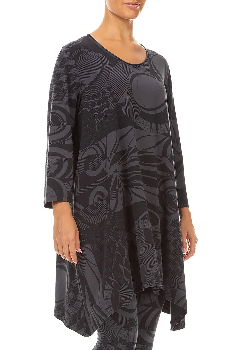 Dropped Edge Charcoal Orbit Cotton Tunic 3