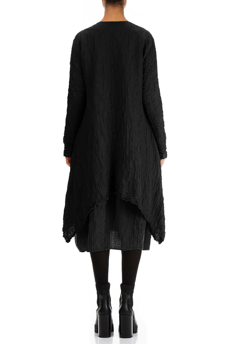 Veste noire en Soie Froissé à bord tombant