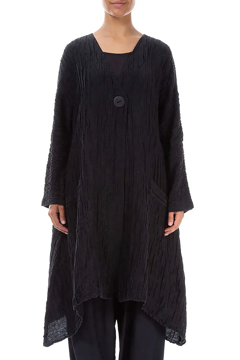 Veste en soie noire froissée à bords tombants