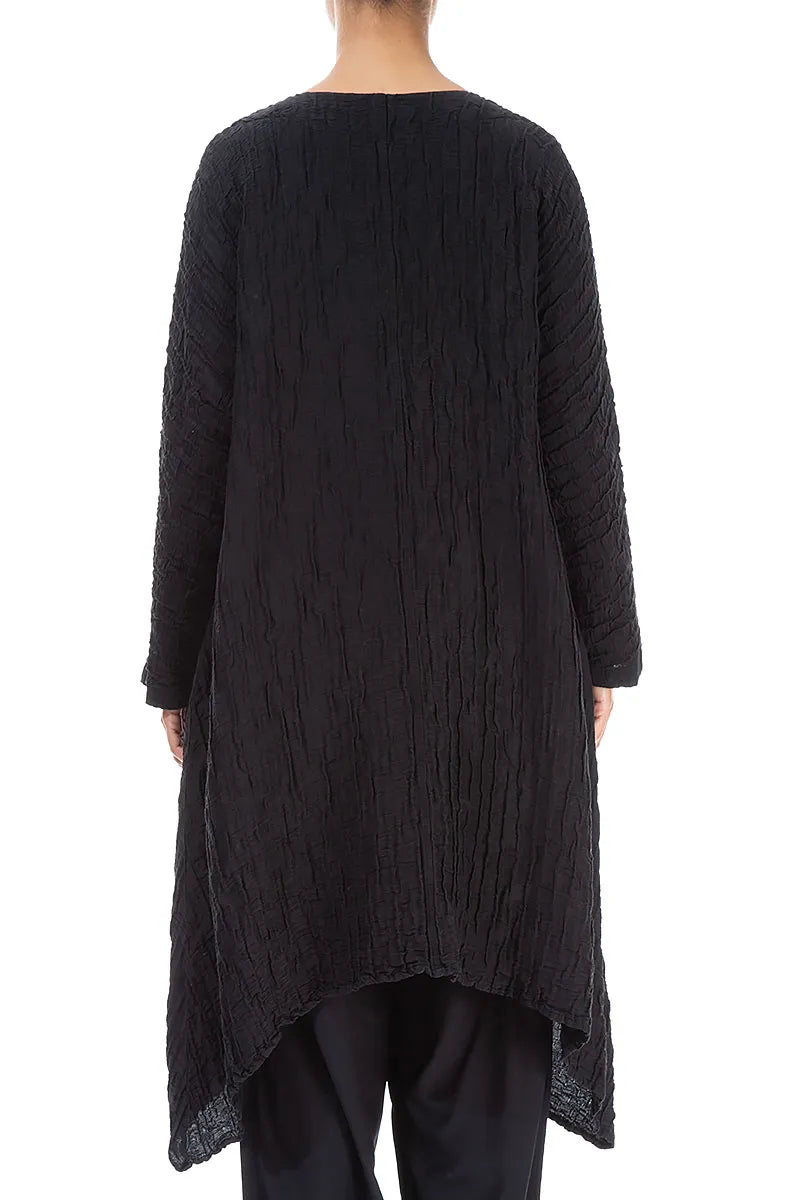 Dropped Edge Crinkled Black Silk Jacket 2