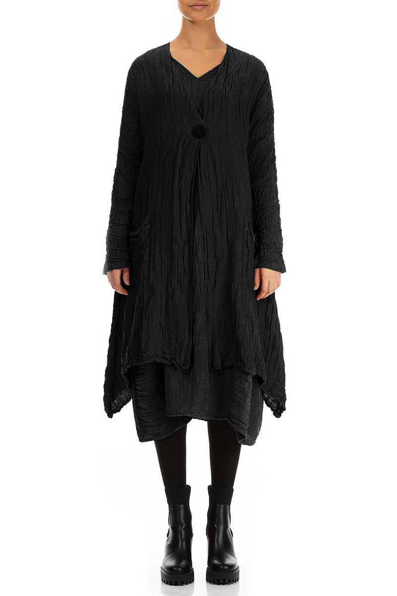Veste noire en Soie Froissé à bord tombant