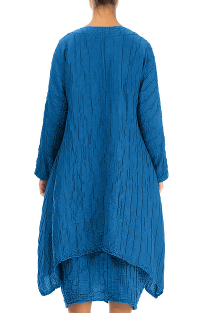 Dropped Edge Crinkled Cobalt Blue Silk Linen Jacket 2