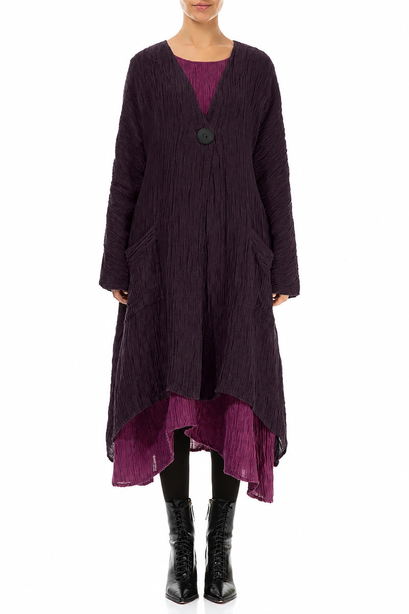 Dropped Edge Crinkled Deep Plum Silk Jacket 1