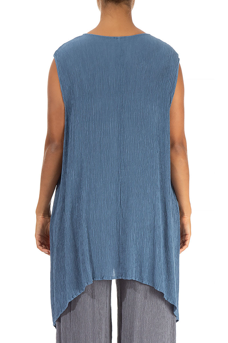 Dropped Edge Crinkled Denim Blue Silk Viscose Tunic 2