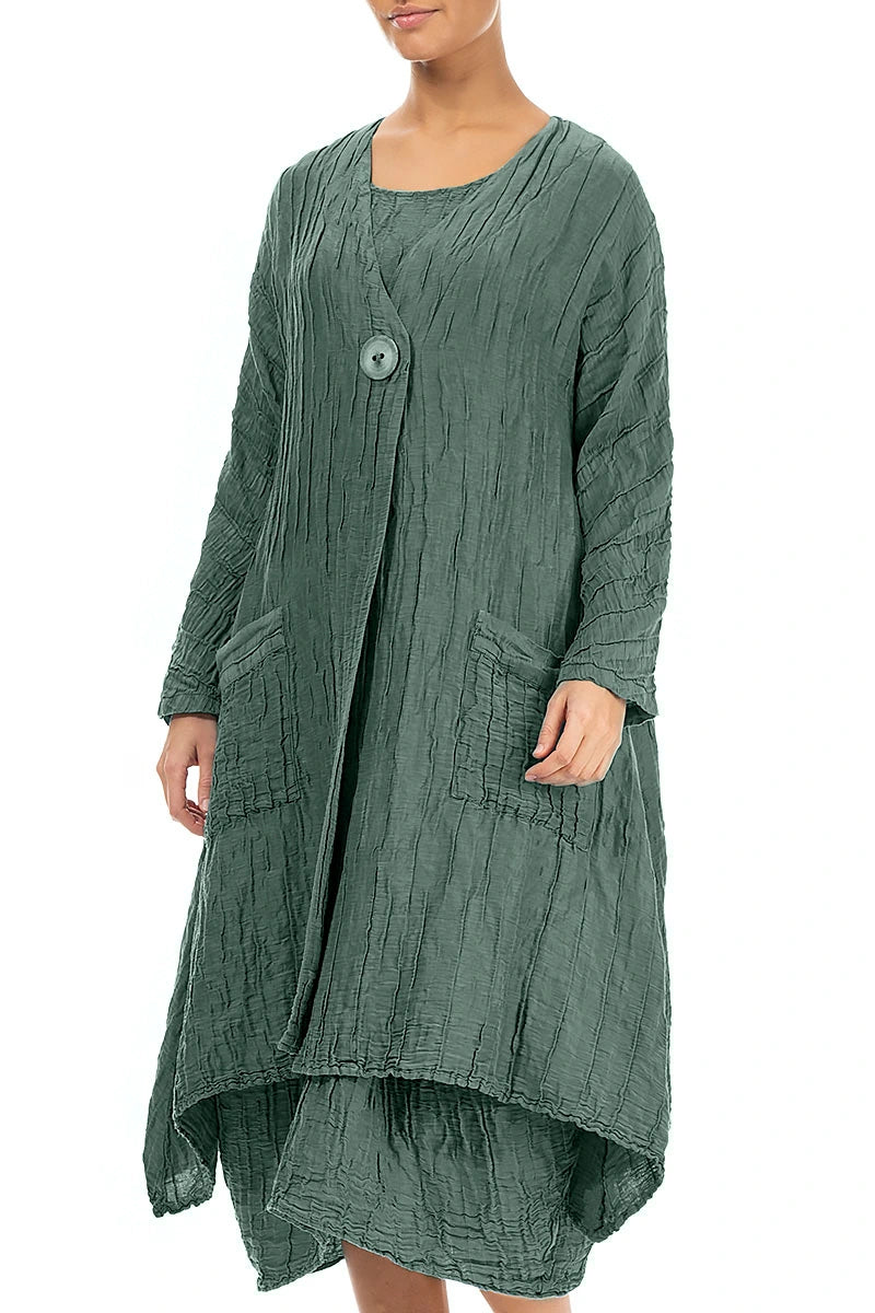 Seiden-Leinenjacke in Salbei mit abgerundetem Saum und Knittereffekt