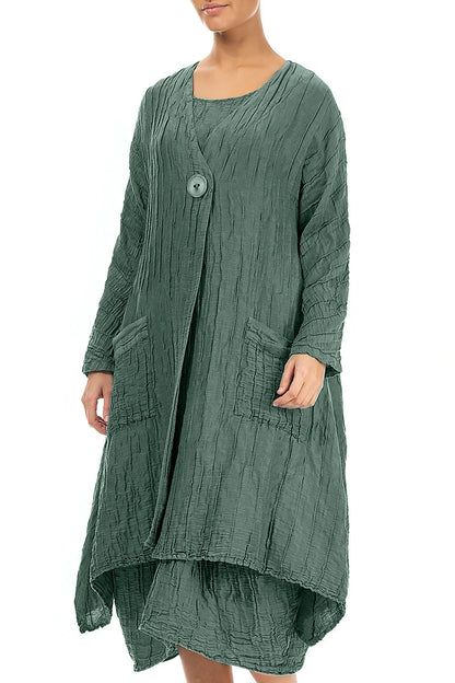 Seiden-Leinenjacke in Salbei mit abgerundetem Saum und Knittereffekt