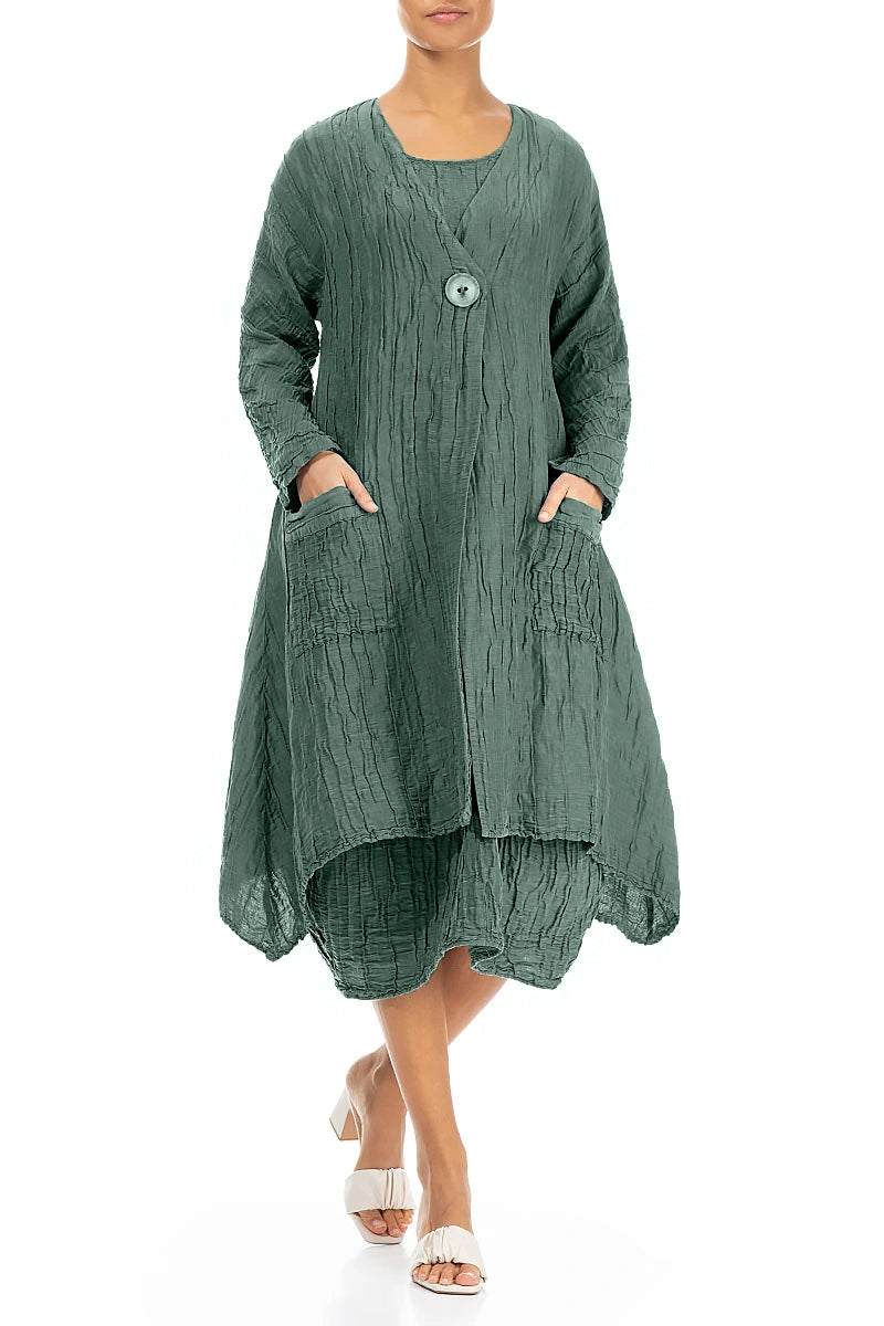 Seiden-Leinenjacke in Salbei mit abgerundetem Saum und Knittereffekt