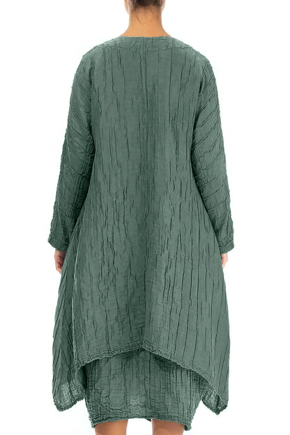 Seiden-Leinenjacke in Salbei mit abgerundetem Saum und Knittereffekt